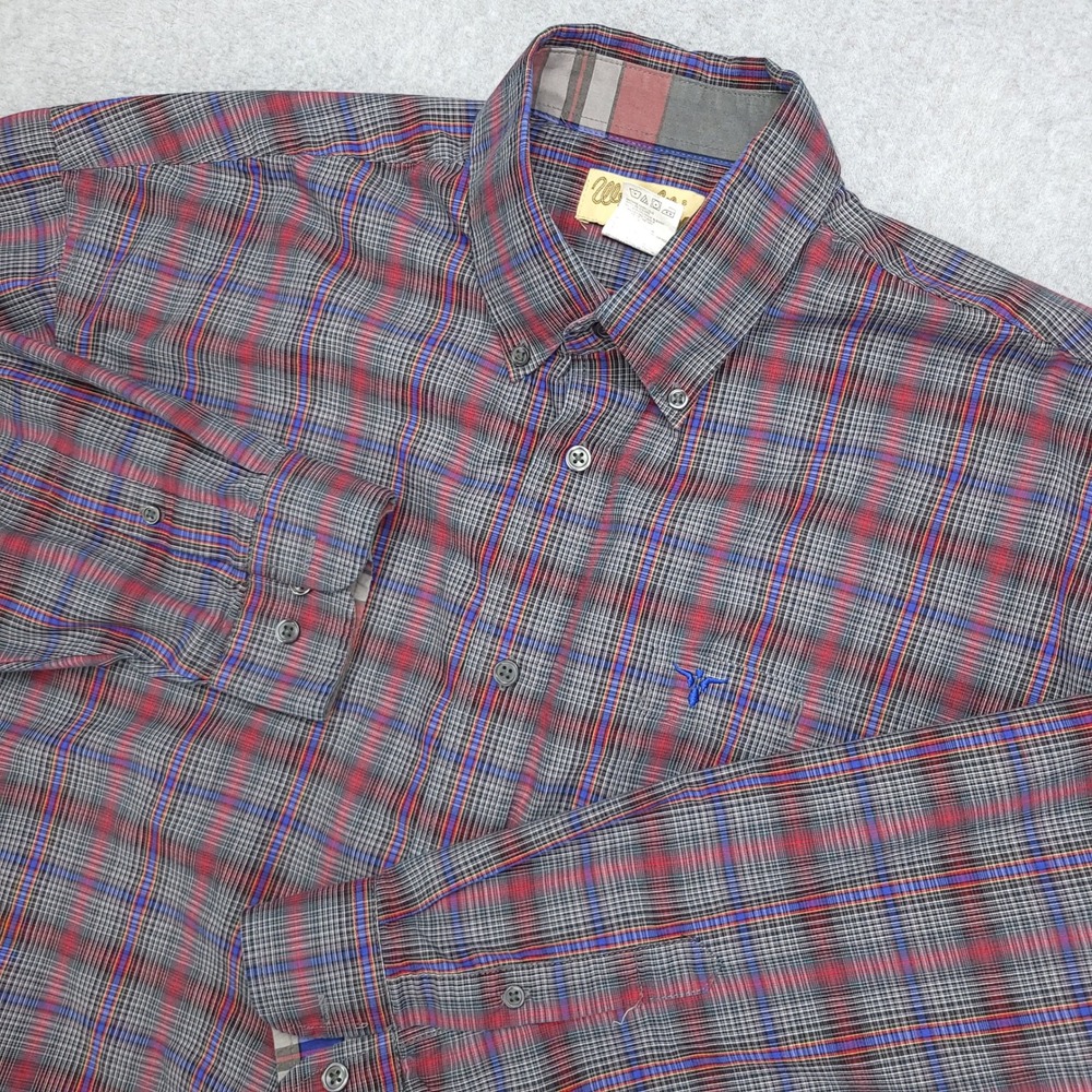 Wrangler 20X Men's Plaid Button Down Men's Shirt XL Red Blue Gray Long Sleeve